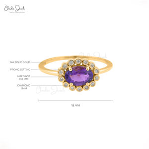 <b>Top</b> Quality 7X5MM Oval Cut Gemstone Purple Amethyst Ring 14k Yellow Gold <b>Women</b> Fine Jewelry Diamond Engagement Rings Wholesale - Product Image 5