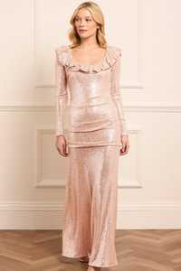 Robe maxi sirène ornée de paillettes Style simple Décolleté à volants Taille naturelle Broderie Maternité conviviale pour le bal de promo - Product Image 6