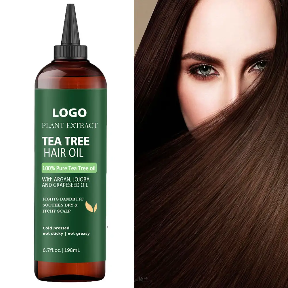 Cabello de aceite de árbol de té con logotipo personalizado para mejorar el entorno del cuero cabelludo, fortalecer las raíces del cabello, prevenir la caída del cabello