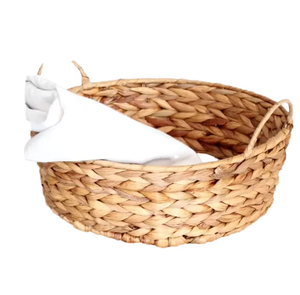 Cesta redonda de jacinto de agua con asa, cesta de almacenamiento hecha a mano, venta al por mayor, ecológica, hecha en Vietnam - Product Image 1