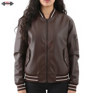 Blouson aviateur en cuir pour femme, taille XL, neuf, personnalisable, tendance, streetwear de luxe, rayures en velours côtelé, hiver, femme - Product Image 1