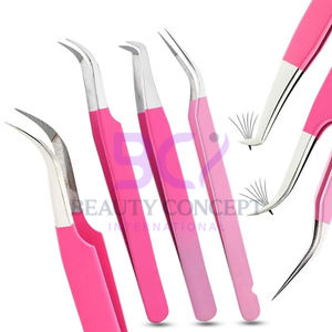 Pince à épiler en acier inoxydable à 45 degrés rose incurvé de qualité supérieure OEM pour extension de cils pointe pointue - Product Image 1