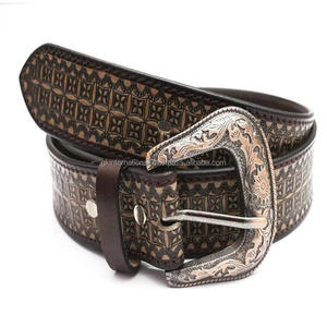 Ceinture d'outillage en cuir occidental sculptée à la main de dernière conception avec boucle ardillon florale solide réglable tailles personnalisées - Product Image 1