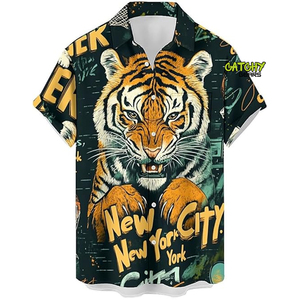 Chemise Aloha à manches courtes en twill à séchage rapide pour homme CATCHY GEARS, style décontracté vintage, imprimé hawaïen, logo personnalisable, extensible - Product Image 3