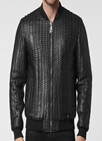 Nouvelle veste bomber en cuir tissé à motif entrelacé, entièrement personnalisée, 100% peau de mouton véritable, fermetures avant style fermeture éclair