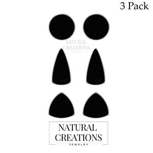 Pendientes de Plata de Ley 925 con Ónix Negro, Engaste de Bisel Trillón, Joyería de Moda Hecha a Mano, Paquete de Regalo para Fiesta, Paquete de 3 - Product Image 2