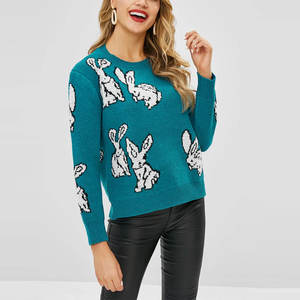 Venta caliente nueva moda mujer invierno pulóver cuello redondo manga larga Casual suéter de punto con logotipo frontal estampado nueva llegada - Product Image 4