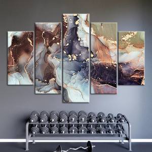 ผ้าใบพิมพ์ลายหรูหรา: ศิลปะติดผนังลายหินอ่อนแบบนามธรรมสมัยใหม่, ชุด 5 ชิ้น: ภาพพิมพ์แบบห่อขอบ - Product Image 1