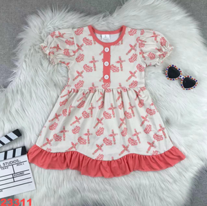 批发女孩夏季连衣裙休闲日常短袖彩色印花适合16岁以下儿童 - Product Image 5