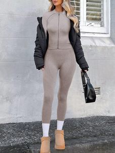 Ensembles d'entraînement pour femmes 2 pièces-tenues de yoga sans couture veste à glissière à manches longues leggings taille haute ensemble de gymnastique de levage des fesses - Product Image 5