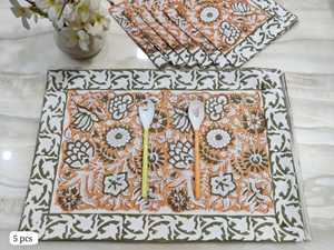 Tradicional Jaipur hecho a mano 100% manteles individuales de algodón bloque impreso mesa de comedor manteles étnicos indios algodón manteles de comedor - Product Image 2