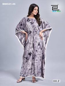 Vestido Kaftan de Rayón Grueso con Estampado y Borde de Encaje, Diseño Increíble, Última Colección de Telas, Última Moda - Product Image 5