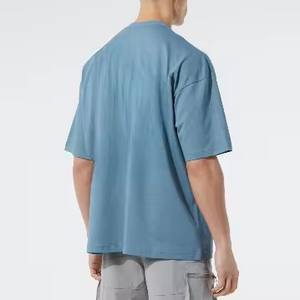 เสื้อยืดสีน้ำเงินทรงคลาสสิกคุณภาพสูงสำหรับผู้ชาย ทรงปกติ สวมใส่สบายๆ ในฤดูร้อน ทรงบ็อกซี่ ไหล่กว้าง แขนสั้น ผ้าฝ้าย 100% - Product Image 4