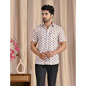 Chemise décontractée en popeline de coton blanche pour homme, imprimée, manches courtes, respirante, style western, taille XL - Product Image 3