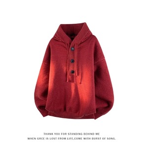 เสื้อสเวตเตอร์ถักมีฮู้ดสไตล์เกาหลีสำหรับผู้ชายเสื้อกันหนาวแบบสวมหัวทรงโอเวอร์ไซส์ลำลองให้ความอบอุ่นมีสไตล์สีทึบ - Product Image 3