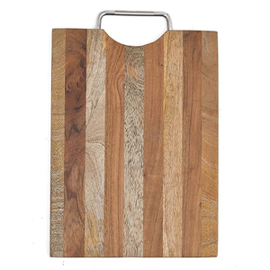 Planche à découper en bois de forme ronde avec poignée en métal produit de cuisine en bois en gros bois naturel artisanat indien écologique - Product Image 3