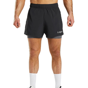 High Quality New Design Outdoors Back Zipper Eyelet Pockets Double <b>Layer</b> Sports Gym Running Shorts for Men - Product Image 1