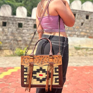 ODM OEM High Quality Women Hand <b>Tooled</b> Saddle Blanket Tassel Tote Bag for Women's Manufacturer Genuine <b>Leather</b> Shoulder Handbags - Product Image 2