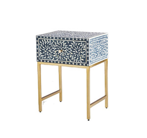Table de chevet élégante en os incrusté faite à la main avec un tiroir, table de chevet en os incrusté pour salon, maison, hôtel, complexe hôtelier en provenance d'Inde - Product Image 2