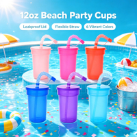 Gobelets de plage personnalisés avec couvercles et pailles, réutilisables, en plastique, pour boissons tropicales, vente en gros, multicolores