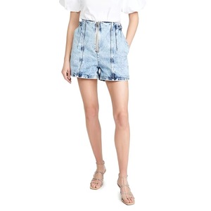 Pantalones cortos vaqueros bordados de cintura alta Vintage para mujer, cintura media, cremallera recta, diseño de estampado informal, técnica lavada personalizada - Product Image 1