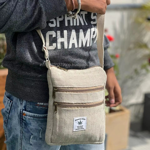 Bolso bandolera de cáñamo natural ecológico con múltiples bolsillos con cremallera, bolso de hombro pequeño hecho a mano para viajes y uso diario - Product Image 3