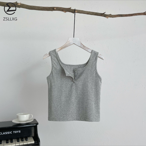 Grey Wholesale Custom logo Sleeveless Crop Tops Ribbed Knit Women tank Top - Product Image 5