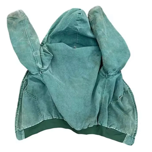 Veste de travail lourde délavée sur mesure avec fermeture éclair de veste à capuche de travailleur doublée vintage délavée - Product Image 6