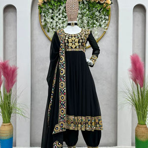 Presentamos el exquisito conjunto de dupatta de diseñador monocromático elaborado en lujosa Georgette de imitación pesada al por mayor - Product Image 1