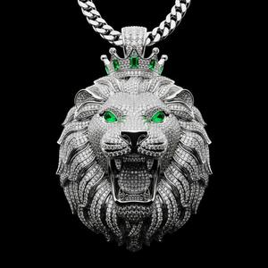 Men's Iced Lion Head <b>Pendant</b> Crown 925 Sterling Silver Bold Hip Hop Statement Jewelry Featuring <b>Moissanite</b> for Party Occasions - Product Image 1