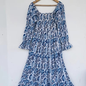Femmes filles imprimé pur coton Maxi robe indien bloc imprimé décontracté été soirée à la mode en gros longue Midi en vrac - Product Image 1