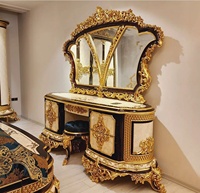 Lit double contemporain en teck massif, design Maharaja, taille King, avec sculptures, finition dorée, haute qualité, hauteur réglable, rangement intégré