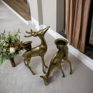 Personalized Handmade Elegant Unique Fancy Handmade <b>Brass</b> Antique Reindeer Couple Decorative Customized Creative Candle Holder - Product Image 2