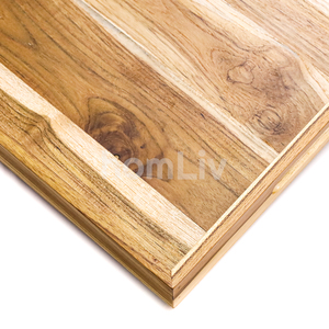 Plateau de service rectangulaire en bois de teck naturel avec poignées découpées, plateau décoratif halal pour restaurant et hôtel - Product Image 3