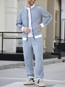 Conjunto Deportivo Informal de 2 Piezas para Mujer, Chaqueta de Manga Larga con Capucha y Cremallera Gris Claro de Invierno, Ribete Blanco en Puños y Dobladillo, Estilo Urbano - Product Image 6