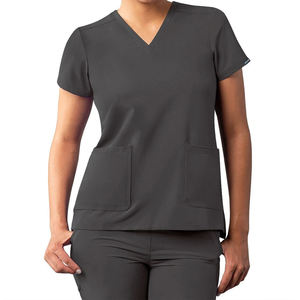 Venta al por mayor personalizado mujeres Hospital uniforme enfermería Scrubs Tops cuello vuelto con tubería blanca cuidado de la salud enfermera túnica superior - Product Image 4