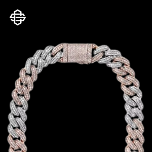 Deux Tons Hiphop Moissanite Cubain Lien Chaîne Collier Glacé Rose Or et Argent Bling Hommes Bijoux Streetwear Déclaration Chaîne - Product Image 4