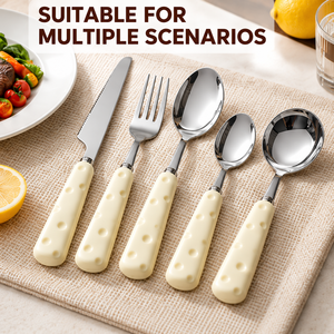 Juego de Cubiertos de Acero Inoxidable 304 Estilo Japonés con Mango de Queso, Juego de 5 Piezas de Cuchillo, Tenedor y Cuchara para el Hogar, Restaurante y Postre - Product Image 6