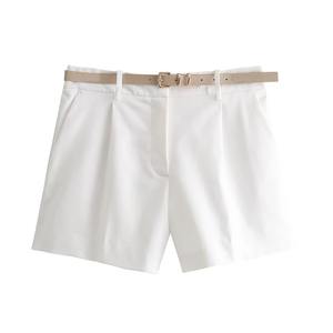 2025 verano nuevo producto moda femenina versátil cintura alta con cinturón Casual Color sólido pantalones cortos - Product Image 6