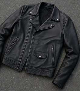 แจ็กเก็ตหนังวัวปรับแต่งได้โลโก้สไตล์วินเทจผ้ายีนส์ย้อมสีธรรมดามีซิปสำหรับฤดูหนาว - Product Image 1