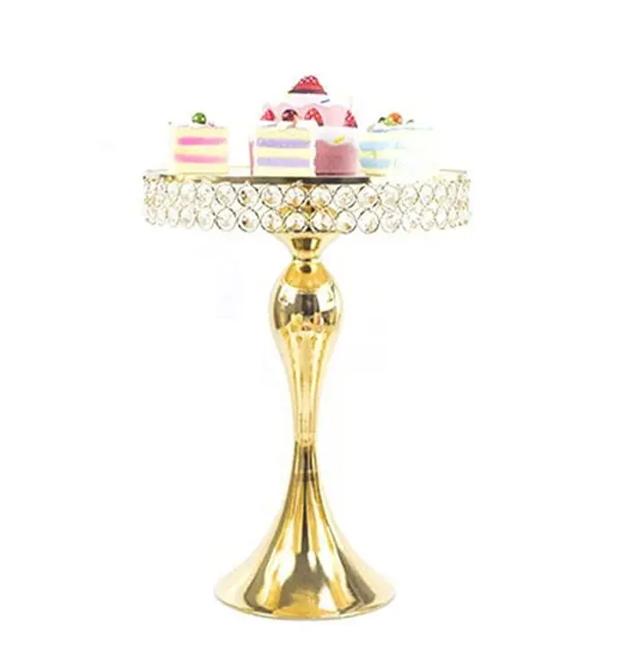 amazon hot selling Gold Round Mirror Cake Stand Cupcake Stands Metal Pedestal Holder with Pearls,