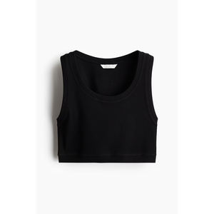 Débardeurs courts décontractés pour femmes, col rond côtelé, haute qualité, vente en gros, couleur unie, sans manches - Product Image 3