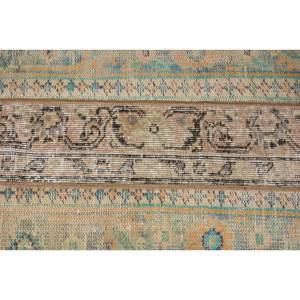 Alfombra vintage de lana turca de 2,2x4,8 pies, tejido plano de retazos beige y azul para decoración de sala de estar con respaldo de látex - Product Image 5