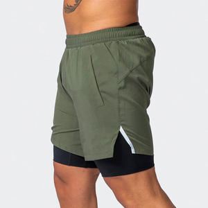 Traje de Gimnasio Profesional 2 en 1 para hombre, ropa de entrenamiento de cintura alta tejida de secado rápido, logotipo personalizado, Impresión de soplo transpirable - Product Image 2