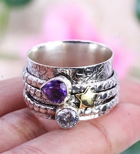 Anillo de moda estampado de plata de ley sólida 925, anillo giratorio de amatista hechas a mano con piedras preciosas de plata 925, el mejor diseño, joyería clásica - Product Image 2