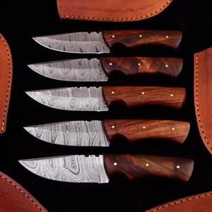 Couteau utilitaire Nordic Forge 1 Acier Damas EDC Lame fixe Manche en bois Full Tang Camping Chasse Fourreau en cuir - Product Image 3