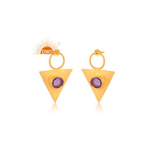 Venta caliente plata esterlina 18K chapado en oro amatista natural piedra preciosa Triangular pendiente Demi joyería fina fabricante - Product Image 1
