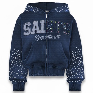 Sweats à capuche zippés pour hommes Hiver 2026, personnalisables en gros, avec broderie 3D et strass, 100% coton délavé, design uni numérique - Product Image 1