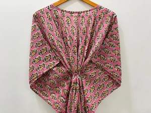 Caftan en coton à imprimé de blocs floraux Robe longue décontractée pour femmes Robe de couverture occidentale pour la nuit à la plage Autres occasions - Product Image 3