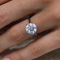Anillo de solitario de moissanita blanca de corte brillante redondo de 3,00 quilates en oro blanco de 14K Anillo de moissanita Anillo DE BODA solitario 14K